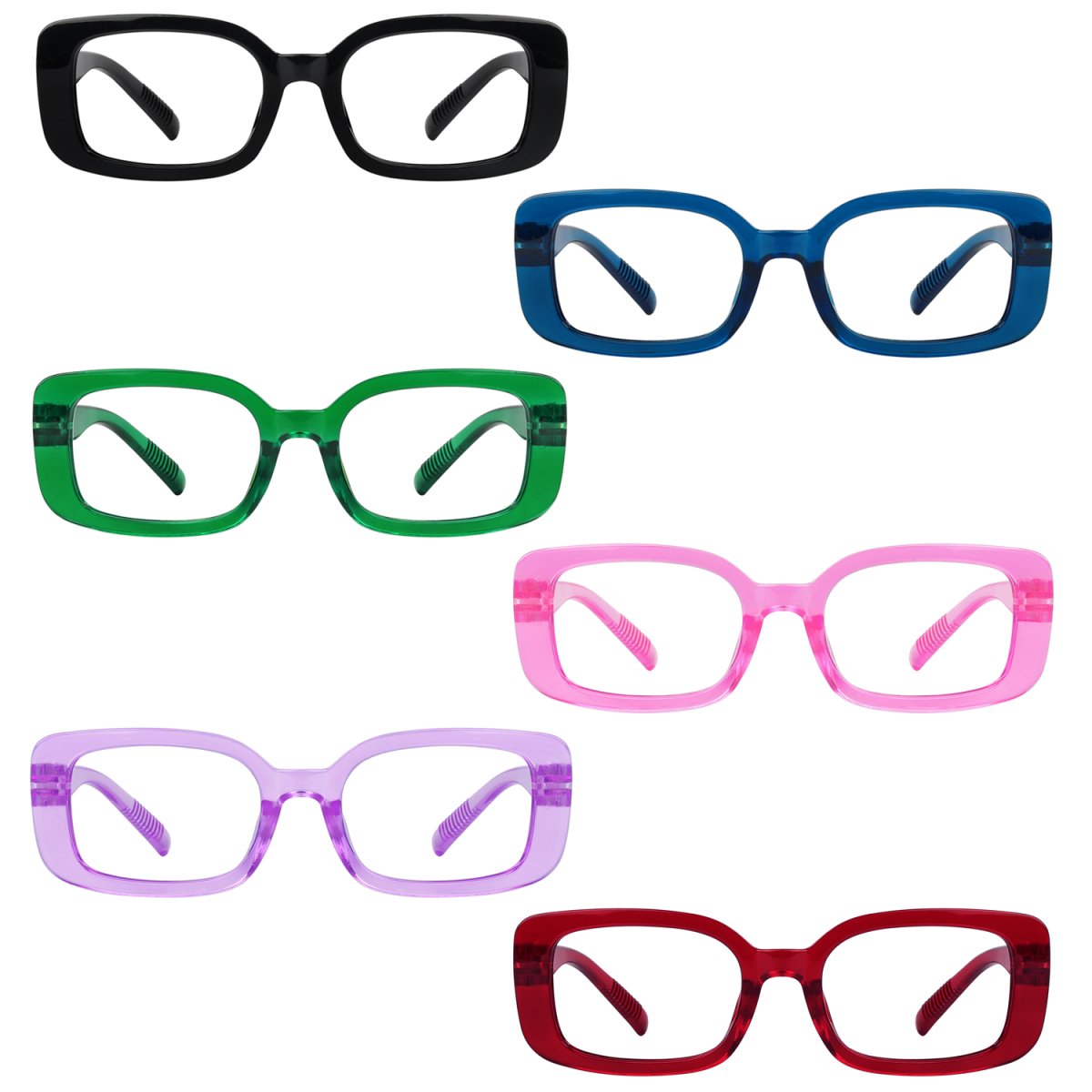 6 Pack Rectangle Screwless Metalless Reading Glasses R2502eyekeeper.com