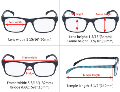 4 Pack Rectangle Pattern Reading Glasses for Women R047