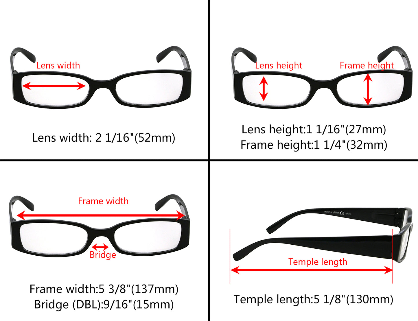 Paquete de 5 gafas de lectura rectangulares con estilo R040-A