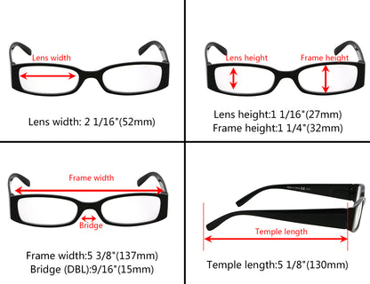 Paquete de 5 gafas de lectura rectangulares con estilo R040-A